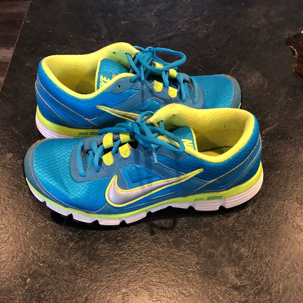 Nike shoes electric blue and neon green!!!